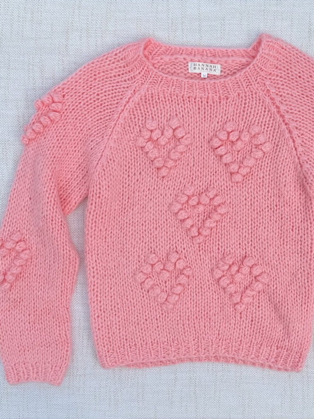 Hannah Banana Pink Pom Heart Sweater Chunky Knit 14